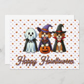 かわいい犬たちのおばけ、魔女、吸血鬼バージョン 招待状 (正面/裏面)