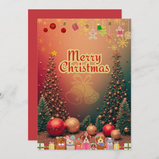 かわいい犬たちのイラスト入りクリスマスカード♡ シーズンカード (正面/裏面)