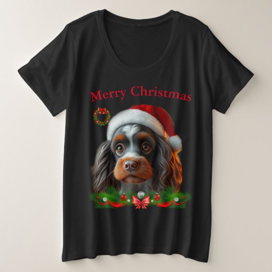 かわいい犬たちクリスマスTシャツ プラスサイズTシャツ (デザイン正面)