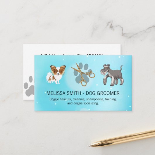 かわいい犬たち | はさみ | 犬の足 予約カード (正面/裏面インサイチュ)