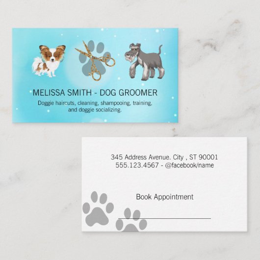 かわいい犬たち | はさみ | 犬の足 予約カード (正面/裏面)