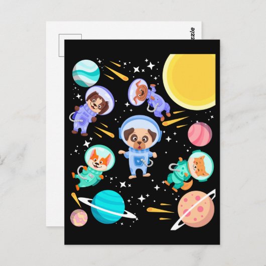 かわいい犬たち,宇宙ペット宇宙飛行士 ポストカード (正面/裏面)