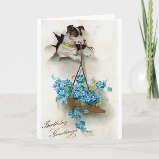 かわいい犬とかかと誕生日グリーティング カード (正面)