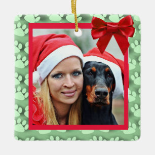 かわいい犬とオーナーのクリスマスオーナメント セラミックオーナメント