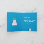 かわいい犬とケーキ誕生日アニマルチャリティブルー カード (内部)