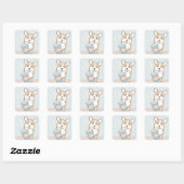 かわいい犬とコーヒーイラストレーションアート スクエアシール (シート)