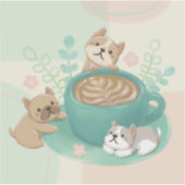 かわいい犬とコーヒーイラストレーション シール (正面)