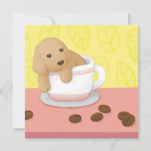 かわいい犬とコーヒー豆のイラストレーションアート サンキューカード (正面)