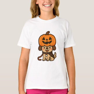 かわいい犬とジャック・オ・ランタン Tシャツ