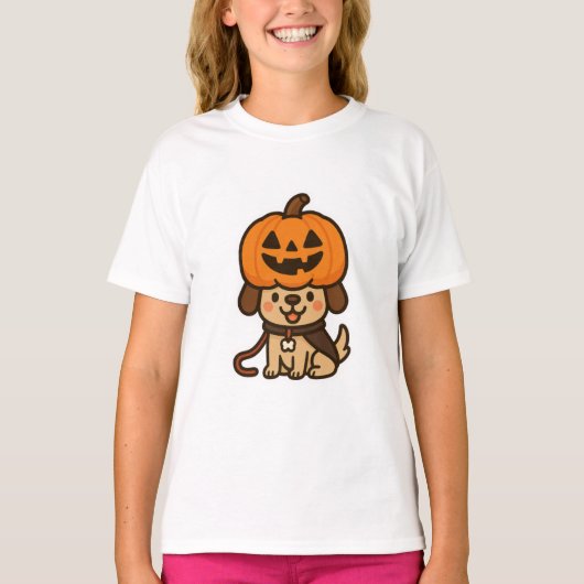 かわいい犬とジャック・オ・ランタン Tシャツ (正面)