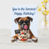 かわいい犬とスイーツの誕生日 カード (黄色い花)