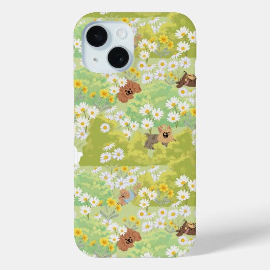 かわいい犬とデイジーの花 シームレス パターン Case-Mate iPhoneケース (裏面)