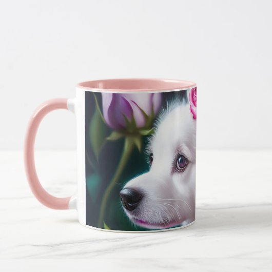 かわいい犬とバラコレクション マグカップ (左)