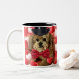 かわいい犬とバレンタインハート ツートーンマグカップ