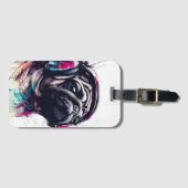 かわいい犬とヘッドフォン水彩イラストレーション ラゲッジタグ (正面横)