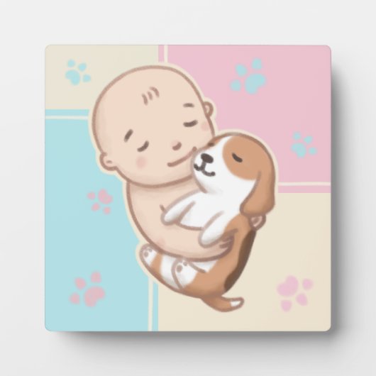 かわいい犬とベビーイラストレーションアート フォトプラーク (正面)