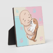 かわいい犬とベビーイラストレーションアート フォトプラーク (正面)