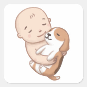 かわいい犬とベビーイラストレーション スクエアシール