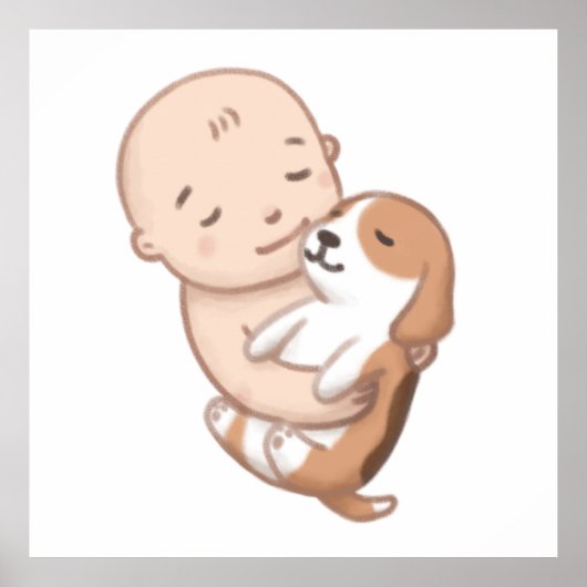 かわいい犬とベビーイラストレーション ポスター (正面)