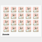 かわいい犬とマグカップイラストレーションアート スクエアシール (シート)