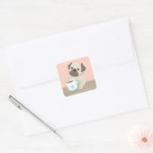 かわいい犬とマグカップイラストレーションアート スクエアシール (封筒)