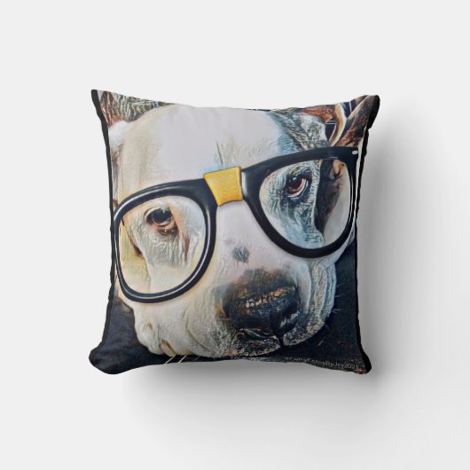 かわいい犬とメガネ&ポープリント枕 クッション (正面)