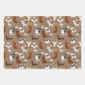 かわいい犬と手のラッピング紙セット3 ラッピングペーパーシート (正面)