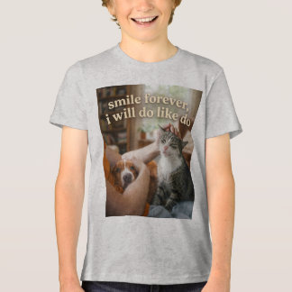 かわいい犬と猫が撫でられている面白い引用グラフィック トライブレンドＴシャツ