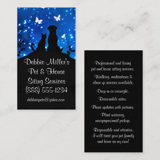 . .かわいい犬と猫と家が座る名刺 名刺 (正面/裏面)