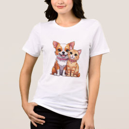 かわいい犬と猫のキャラクター トライブレンドTシャツ