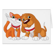 かわいい犬と猫のグリーティングカード (正面横)