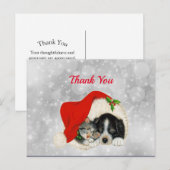 かわいい犬と猫のサンタ帽のクリスマスありがとうございます ポストカード (正面/裏面)