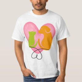 かわいい犬と猫のハートのシルエット ペット好きな子供のTシャツ Tシャツ