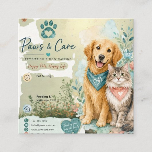 かわいい犬と猫のペットシッター犬の散歩ビジネスカード コーリングカード (正面)