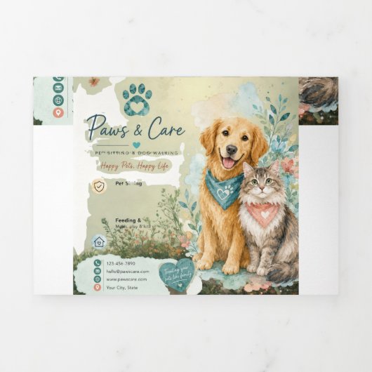 かわいい犬と猫のペットシッター&ドッグウォーカー 三つ折りカード (カバー)