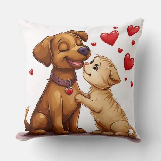 かわいい犬と猫のロマンチックなキス クッション (正面)