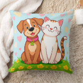 かわいい犬と猫の友情アニマルスタイル クッション (ブランケット)