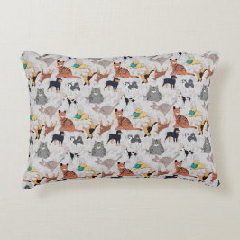 かわいい犬と猫の柄デザイン アクセントクッション