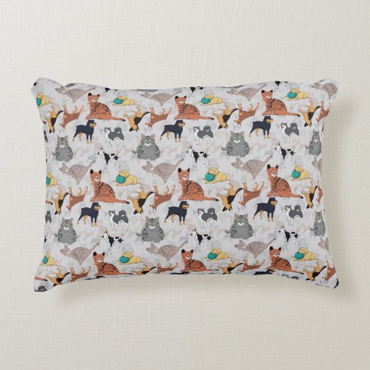 かわいい犬と猫の柄デザイン アクセントクッション (正面)