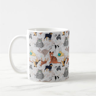 かわいい犬と猫の柄デザイン コーヒーマグカップ