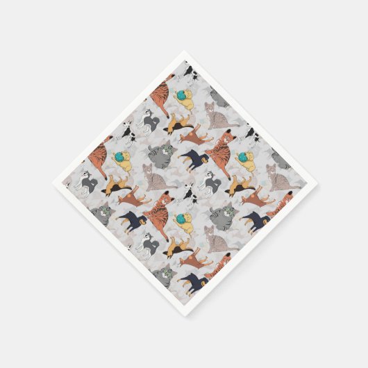 かわいい犬と猫の柄デザイン スタンダードカクテルナプキン (角)