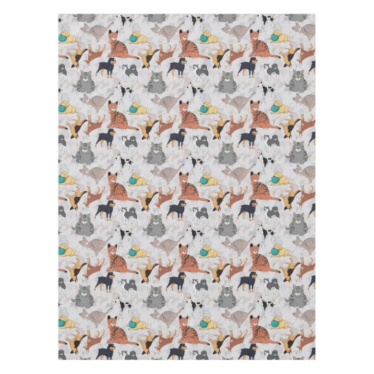 かわいい犬と猫の柄デザイン テーブルクロス (正面)