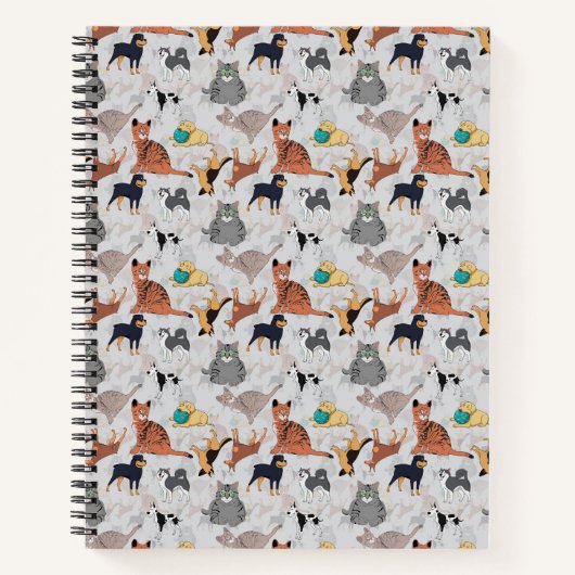 かわいい犬と猫の柄デザイン ノートブック (正面)