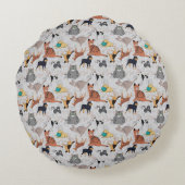 かわいい犬と猫の柄デザイン ラウンドクッション (裏面)