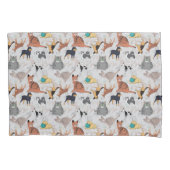 かわいい犬と猫の柄デザイン 枕カバー (正面)