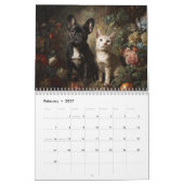 かわいい犬と猫の花の庭の壁 カレンダー (2月 2027)