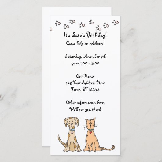 かわいい犬と猫の誕生日招待状 (正面/裏面)