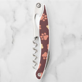 かわいい犬と猫の足のパターン、ペット好きの贈り物 ソムリエナイフ (正面)