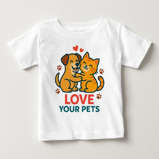 かわいい犬と猫のTシャツ – お気に入りのペットをグラフィックで愛 ベビーTシャツ (正面)