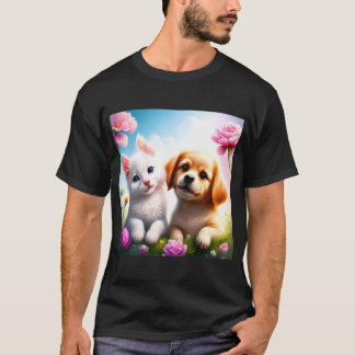 かわいい犬と猫は仲良し Tシャツ